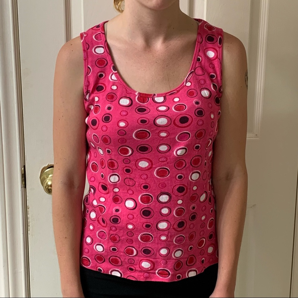 🌷3 for $25🌷Kikit, US M, Pink, Black & White Circle Print Cotton Tank Top